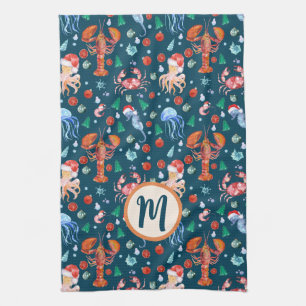 Linge De Cuisine Custom Navy Blue Lobster Crustaceancore Holiday