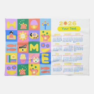 Linge De Cuisine Customisé Cute and Happy Home Calender 2026