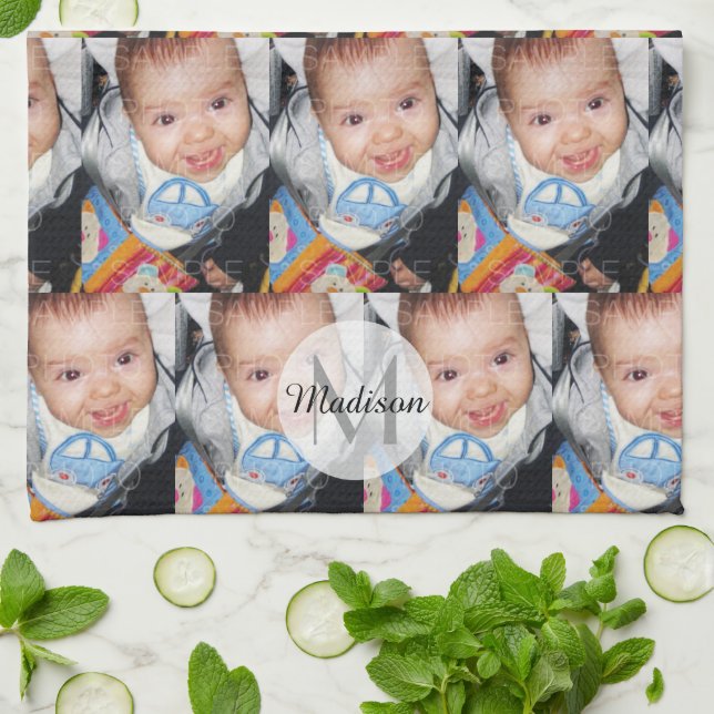 Linge De Cuisine Customisez-le avec votre motif photo Monogram (Plié)
