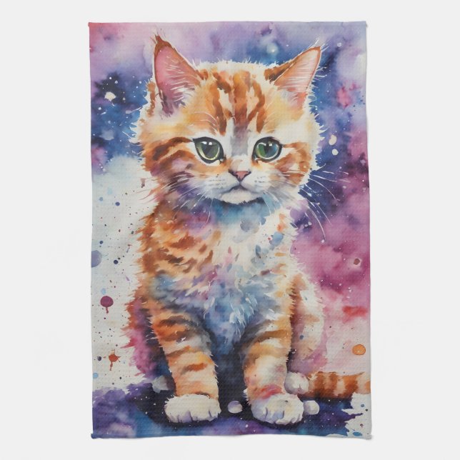 Linge De Cuisine Cute Aquarelle Ginger Kitten (Vertical)