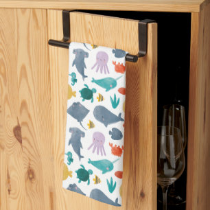 Linge De Cuisine Cute Aquarelle Océan Animaux Motif