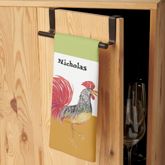 Linge De Cuisine Cute Aquarelle Rooster Personnalisé (Pliage en tiers)
