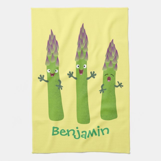 Linge De Cuisine Cute asperges chantant un trio végétal dessin anim (Vertical)