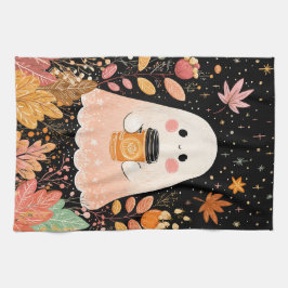 Linge De Cuisine Cute Autumn Ghost with Pumpkin Coffee – Cozy Fall 