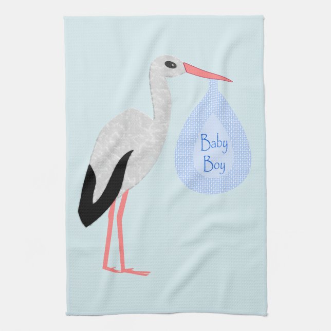 Linge De Cuisine Cute Blue Baby Boy Stork (Vertical)