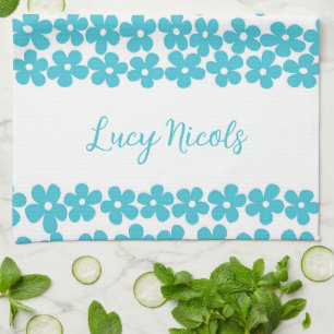 Linge De Cuisine Cute Blue Minimalist Daisy Motif Floral Nom