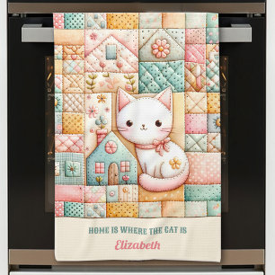 Linge De Cuisine Cute Cat House Quilt Patchwork Pastel Nom personna