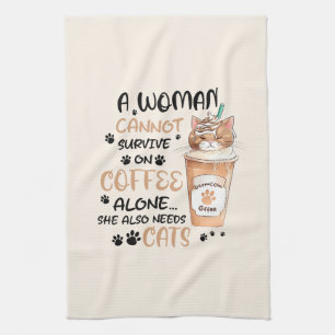 Linge De Cuisine Cute chat et une coupe de café