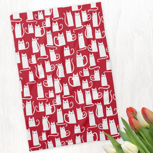 Linge De Cuisine Cute chat rouge et blanc (Red and white cat pattern kitchen towel)