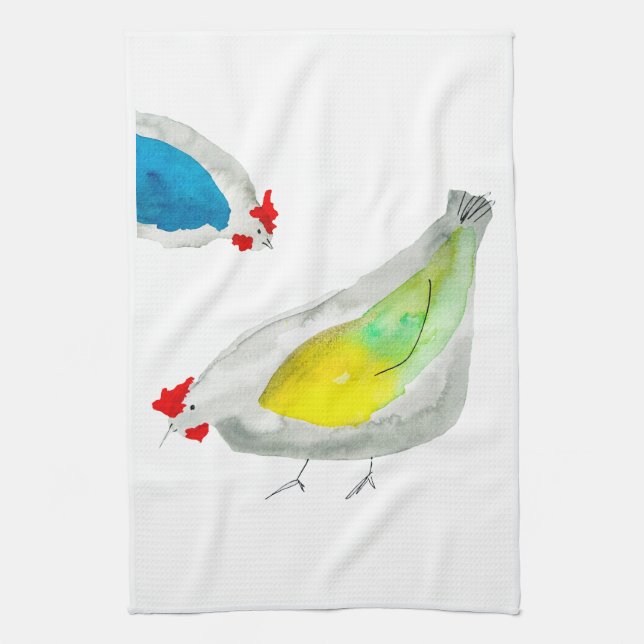 Linge De Cuisine Cute chickens watercolor art (Vertical)