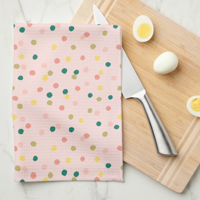 Linge De Cuisine Cute Confetti Pois Motif Blush Green (Quart Plié)