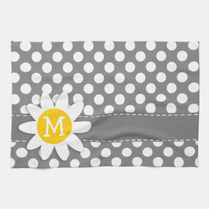 Linge De Cuisine Cute Daisy sur Pois gris foncé