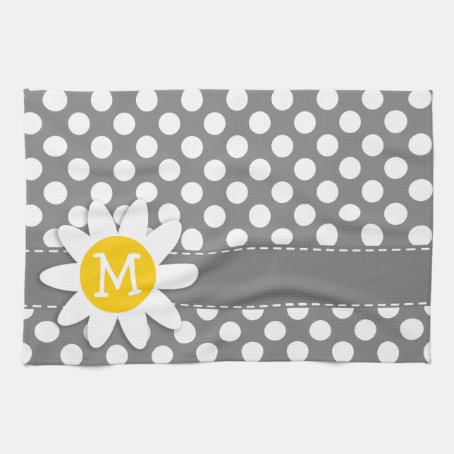Linge De Cuisine Cute Daisy sur Pois gris foncé (Horizontal)
