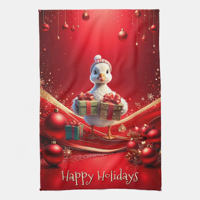 Linge De Cuisine Cute Duck Christmas Holiday Kitchen Towel (Vertical)