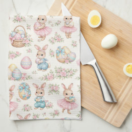 Linge De Cuisine Cute Easter Bunny Floral Pattern - Pastel Spring 