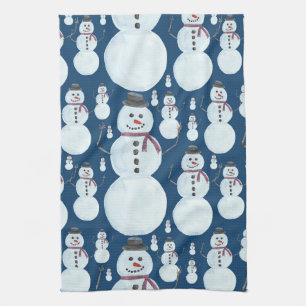 Linge De Cuisine Cute Frosty Blue Snowman Motif d'aquarelle