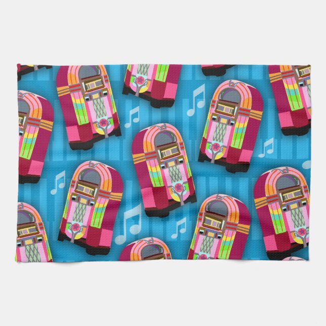Linge De Cuisine Cute Fun Retro Cinties Neon Jukebox Motif (Horizontal)