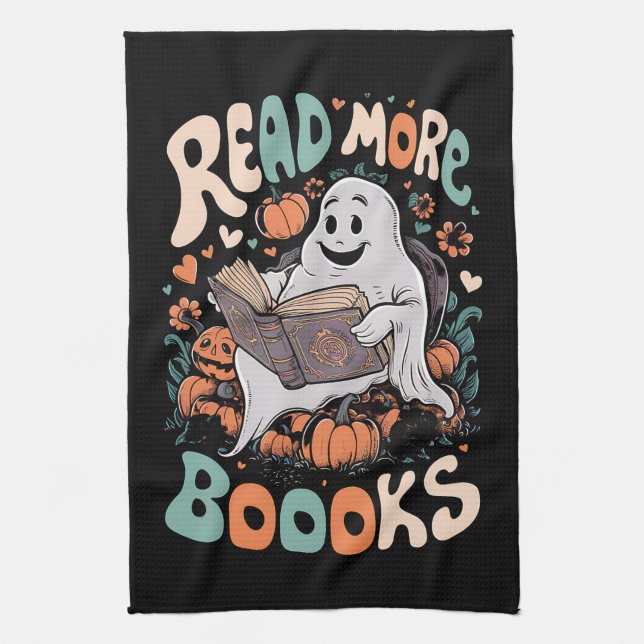 Linge De Cuisine Cute Ghost Lire plus Livres Enseignant Halloween (Vertical)