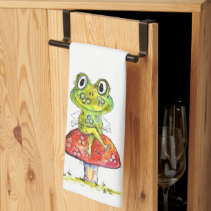 Linge De Cuisine Cute Grenouille verte Whimsical sur Toadstool