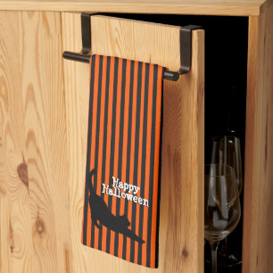 Linge De Cuisine Cute Halloween Chat Noir Étirement Orange Stripes