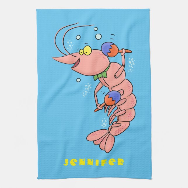 Linge De Cuisine Cute happy shrimp, dessin animé de crevettes (Vertical)