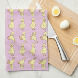 Linge De Cuisine Cute Jaune Canettes Ressort rose