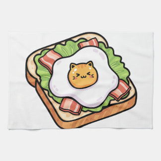 Linge De Cuisine Cute Kawaii Cat Fried Egg on Toast Illustration