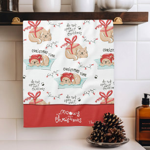 Linge De Cuisine Cute Meowy Christmas Kitty Chat Motif