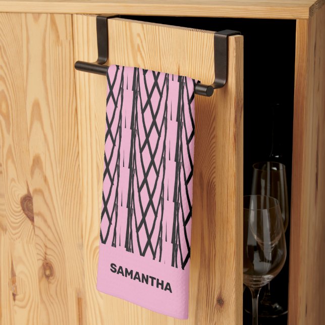 Linge De Cuisine Cute moderne rose et Motif noir (Pliage en tiers)