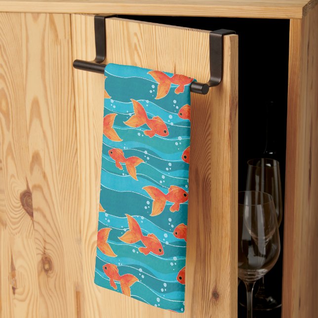 Linge De Cuisine Cute Motif de natation Goldfish & Water (Pliage en tiers)
