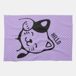 Linge De Cuisine Cute noir et blanc Kitty Chat Waving Bonjour