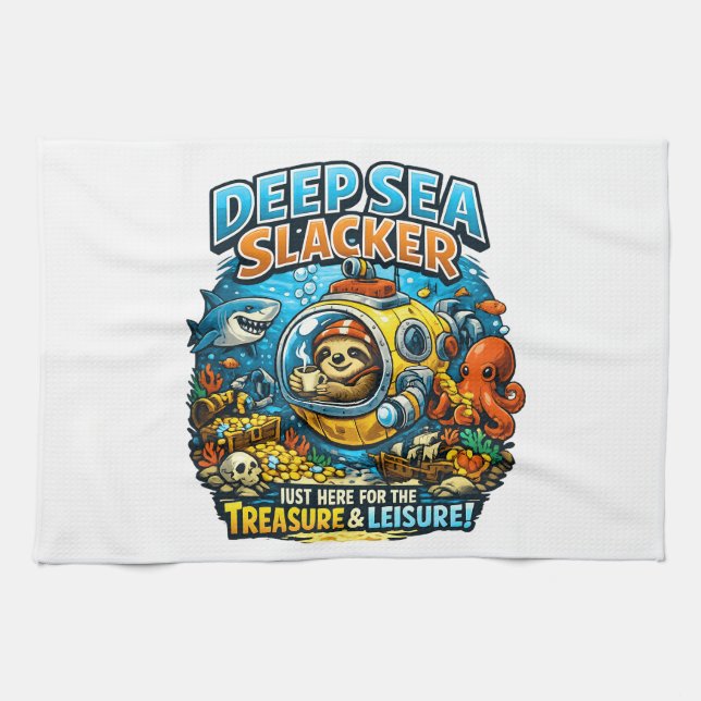 Linge De Cuisine Cute Ocean Adventure Humor, Funny Sloth Diving art (Horizontal)