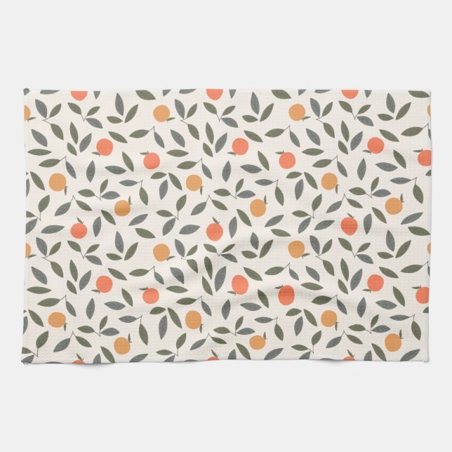 Linge De Cuisine Cute Orange et Motif Feuille (Horizontal)