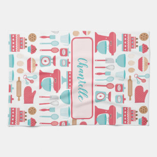 Linge De Cuisine Cute pastel rétro ustensiles de cuisine motif
