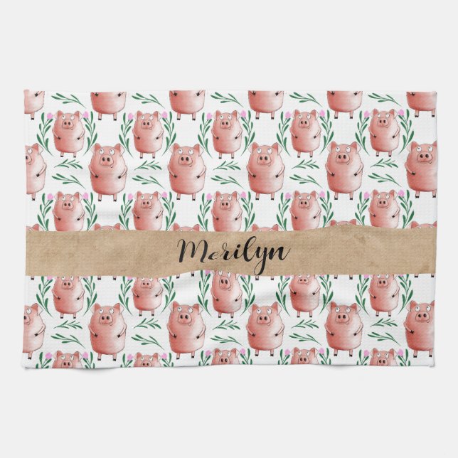 Linge De Cuisine Cute Pig Pattern Tea Towel – Farm Animal Kitchen  (Horizontal)