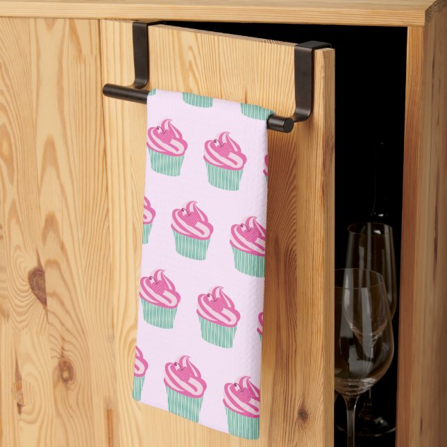 Linge De Cuisine Cute Pink Cupcakes Pattern Pastel Pink (Pliage en tiers)