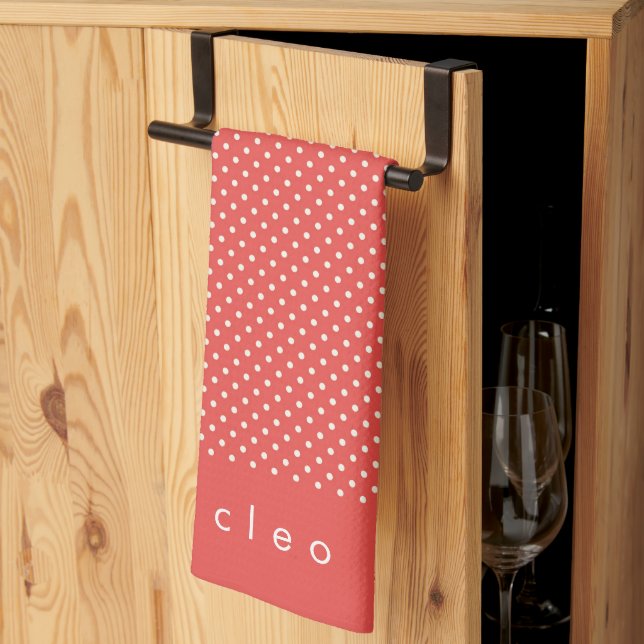 Linge De Cuisine Cute Pois rouges et blancs Personnalisé (Pliage en tiers)