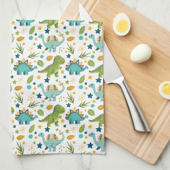 Linge De Cuisine Cute préhistorique Dinosaure Dinosaure Motif (Quart Plié)