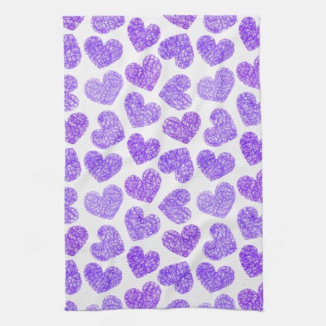 Linge De Cuisine Cute Purple Doodled Heart Valentine's Day Motif (Vertical)