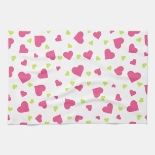 Linge De Cuisine Cute rose et vert Tumbling Hearts Motif
