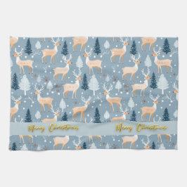 Linge De Cuisine Cute Snowflake Reindeer Moderne Élégant Pastel Blu