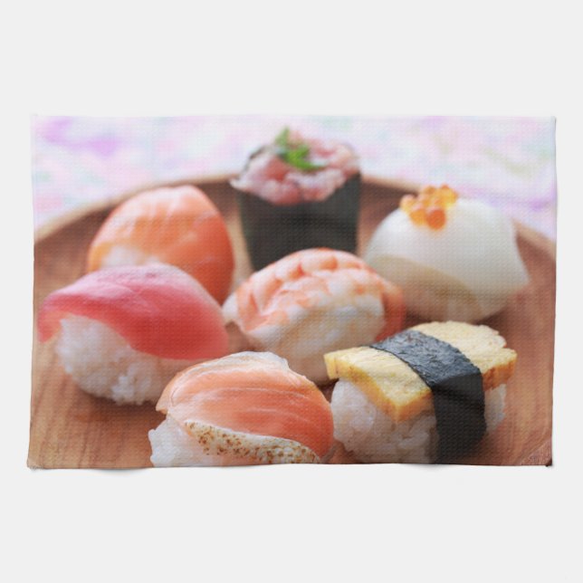 Linge De Cuisine Cute Sushi Bites on Wooden Plate (Horizontal)