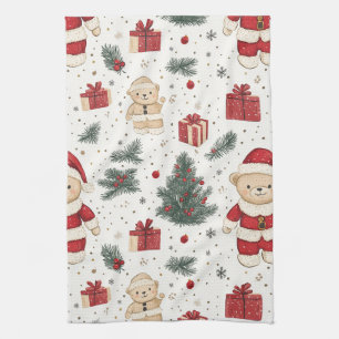 Linge De Cuisine Cute Teddy Bear & Santa sur fond blanc (3)