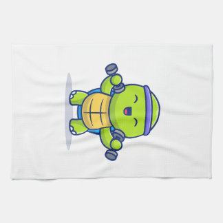 Linge De Cuisine Cute Turtle Lifting Dumbbells Cartoon Illustration