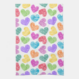 Linge De Cuisine Cute Vibrant Doodled Heart Valentine's Day Motif