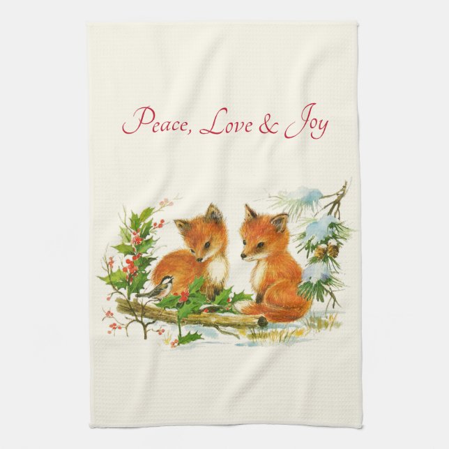 Linge De Cuisine Cute Vintage Foxes Retro Christmas Scene (Vertical)