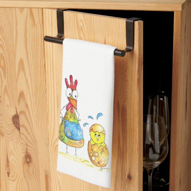 Linge De Cuisine Cute Whimsical Mama poulet avec bébé (Pliage en tiers)