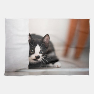 Linge De Cuisine Cutest Baby Animals   Black & White Kitten