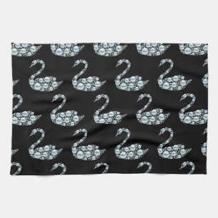 Linge De Cuisine Cygne perle bleue élégant sur fond noir