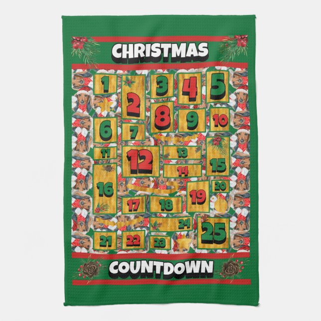 Linge De Cuisine Dachshund Compte Noël Avent Calendrier Chien (Vertical)